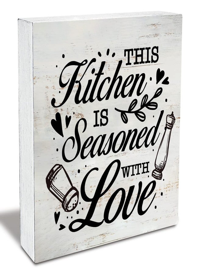 MAVOTEN Rustic This Kitchen is Seasoned with Love Wood Box Sign Funny Kitchen Wooden Box Sign Farmhouse Home Desk Shelf Decor (5 X 5 Inch) - Image 1